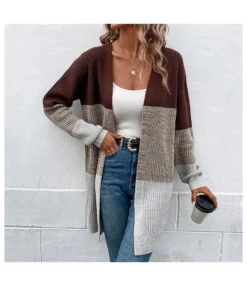 Colorblock Casual Mid-Length Sweater Knitted Jacket Wholesale Cardigan SOUN538174