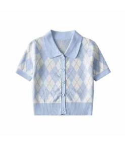 Plaid Fashion Button Short Sleeve Knitted Lapel Short Womens Shirts Wholesale Crop Tops STN532432 -Women Clothing Sales Store ff0445a6 b0f8 4ac2 86e6 12359bf968d0 4f74f289eff3d56edd91c8f4049d519f
