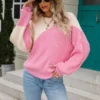 Fashion Patchwork Pullover Bat Sleeve Loose Crew Neck Wholesale Sweater SSWN560968
