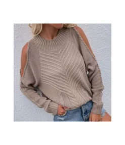 Solid Color Off-Shoulder Knitted Women'S Long-Sleeved Round Neck Wholesale Sweaters SSW5110516