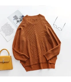 Solid Color Off-Shoulder Knitted Women'S Long-Sleeved Round Neck Wholesale Sweaters SSW5110516 -Women Clothing Sales Store img 0056