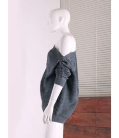 Trendy Lantern Sleeve Off Shoulder Knit Sweater Wholesale SS030682 -Women Clothing Sales Store img 3823 1