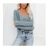 V-Neck Solid Color Plus Size Sweater For Women Wholesale SS180391